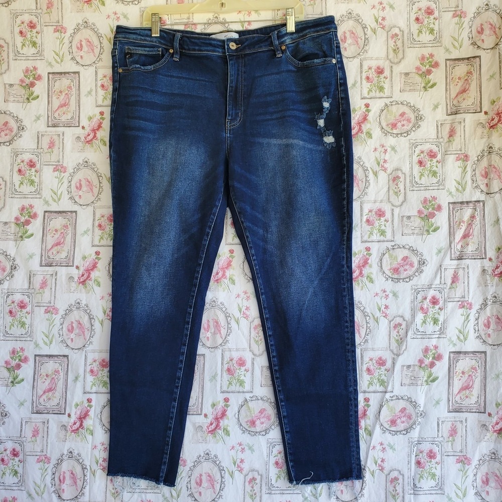 KanCan Plus Size 3XL Blue Distressed Skinny Jeans High Rise Stretch Denim 27" In